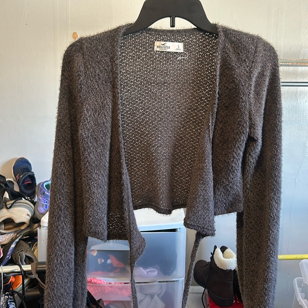 Hollister Womens Gray Knit Tie-Front Cardigan Sweater Size small